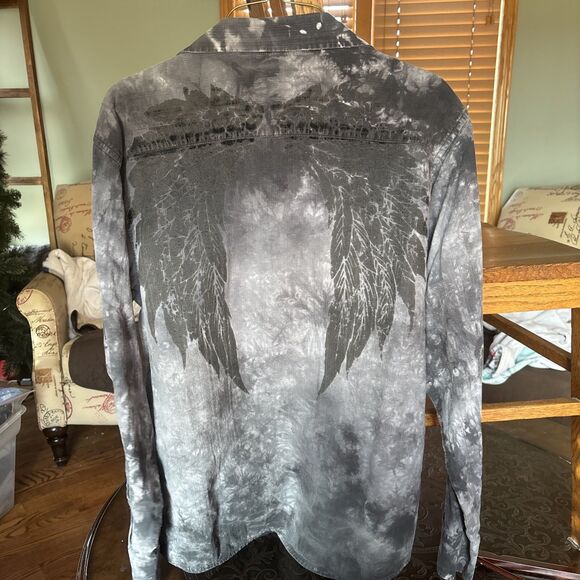 Eighty Eight Shirt Mens Black Medium Long Sleeve Button Affliction Biker Punk - Picture 5 of 6